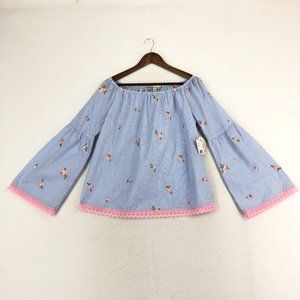 Gypsies & Moondust NWT Women's Size Medium Blue White Striped Off Shoulder Top